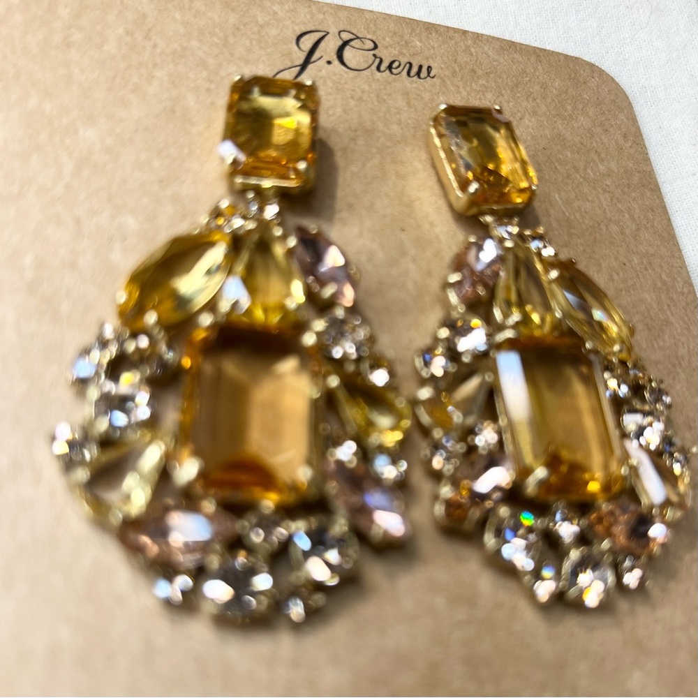 J. Crew Gold Tone Statement Earrings with Beautiful Jewels.
